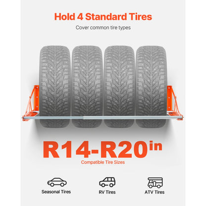 TC0519 - Adjustable Wall-Mounted Tire Rack for 4 Tires, Supports 400 lbs