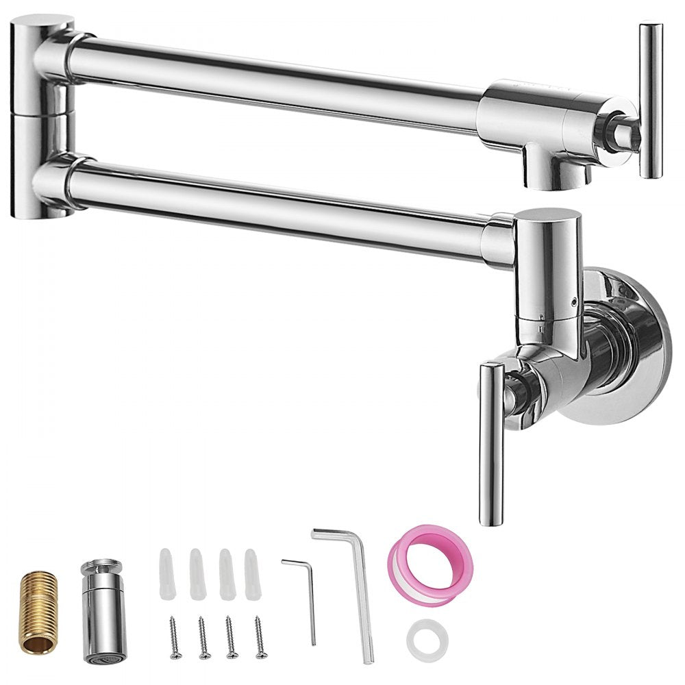 VV-BGSSLT23.6W - Chrome Pot Filler Faucet with Double Valves & Handles