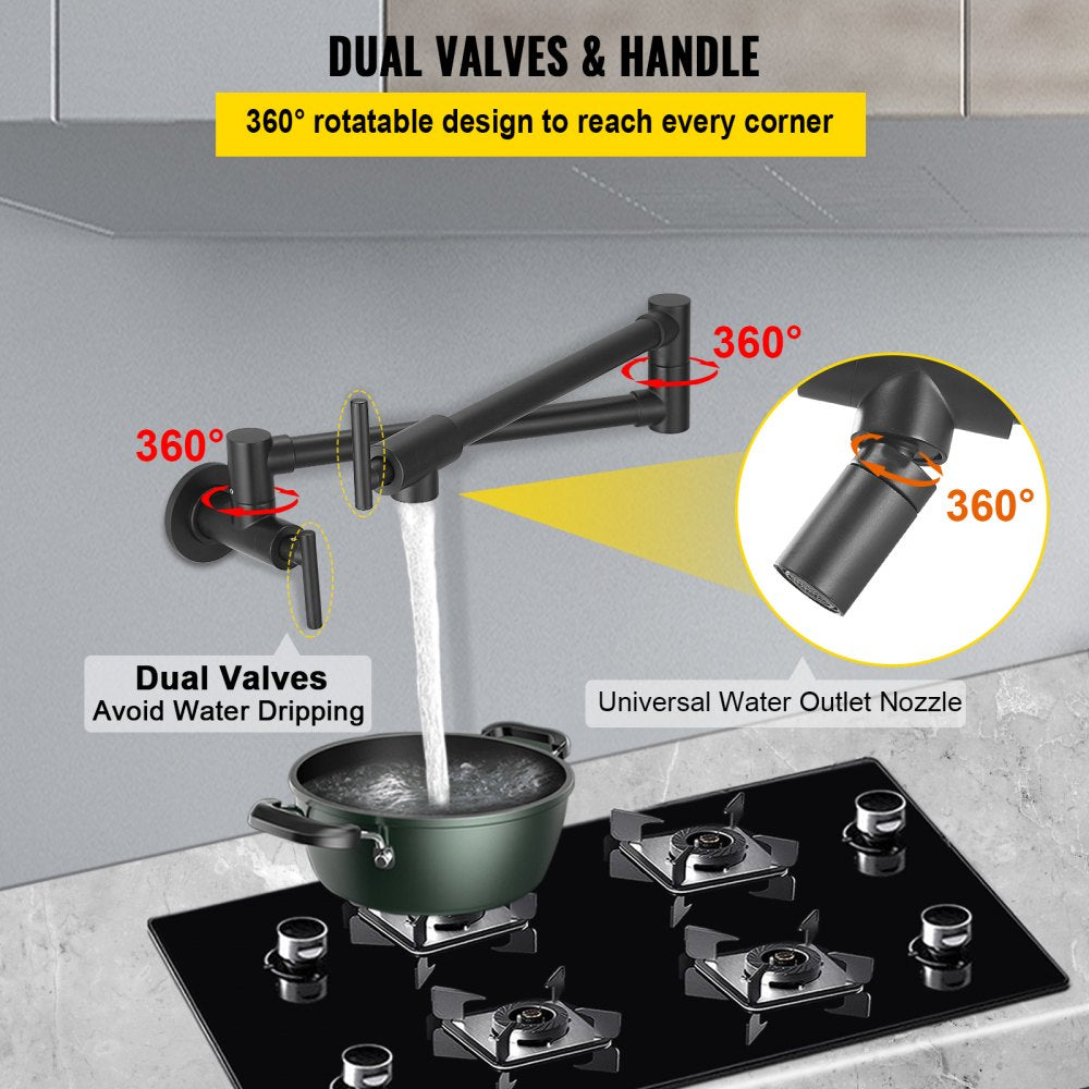 VV-BGSSLT21.5B - Matte Black Brass Pot Filler Faucet with Dual Handles