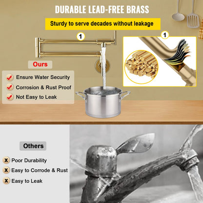 VV-BGSSLT21.5GO - Gold Brass Pot Filler Faucet with Dual Handles & Swing Arm