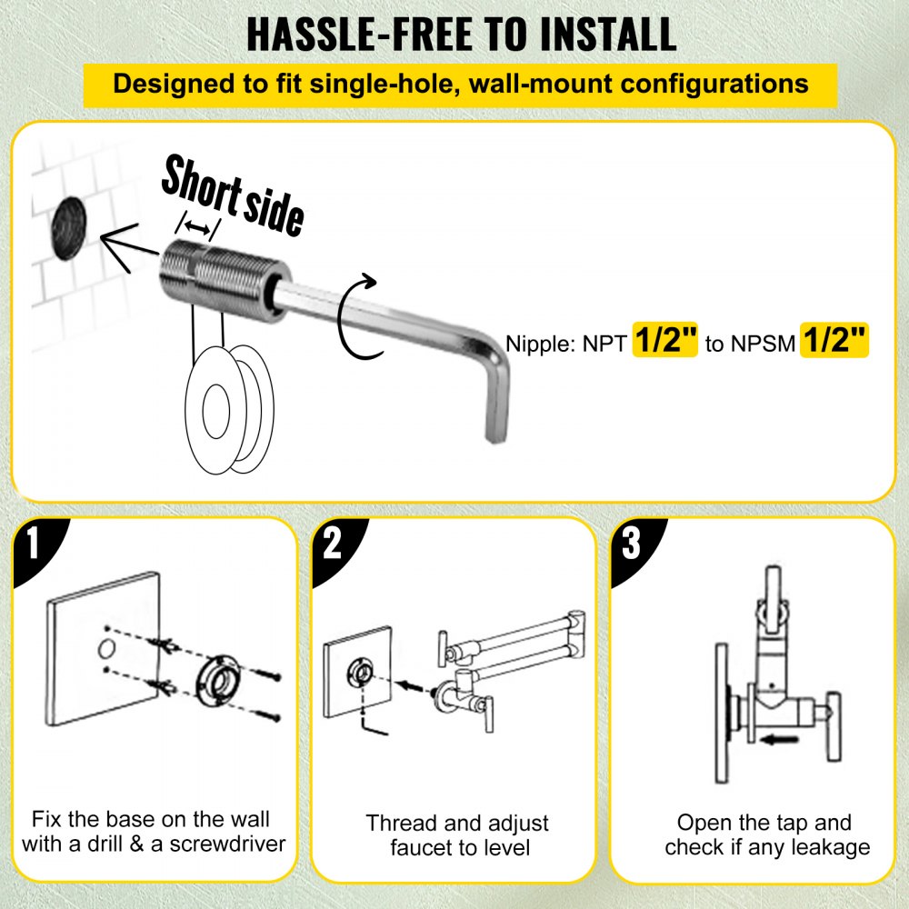VV-BGSSLT21.5GO - Gold Brass Pot Filler Faucet with Dual Handles & Swing Arm