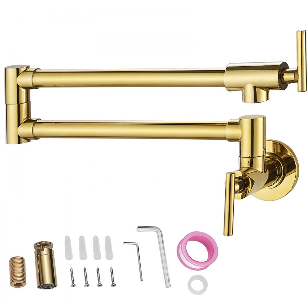 VV-BGSSLT21.5GO - Gold Brass Pot Filler Faucet with Dual Handles & Swing Arm