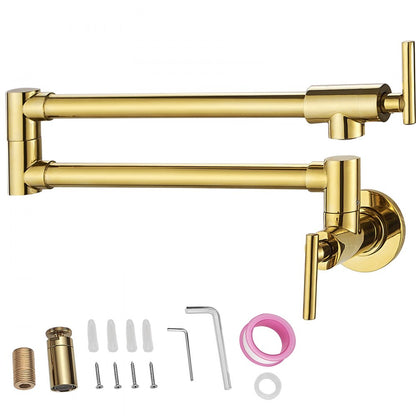 VV-BGSSLT21.5GO - Gold Brass Pot Filler Faucet with Dual Handles & Swing Arm