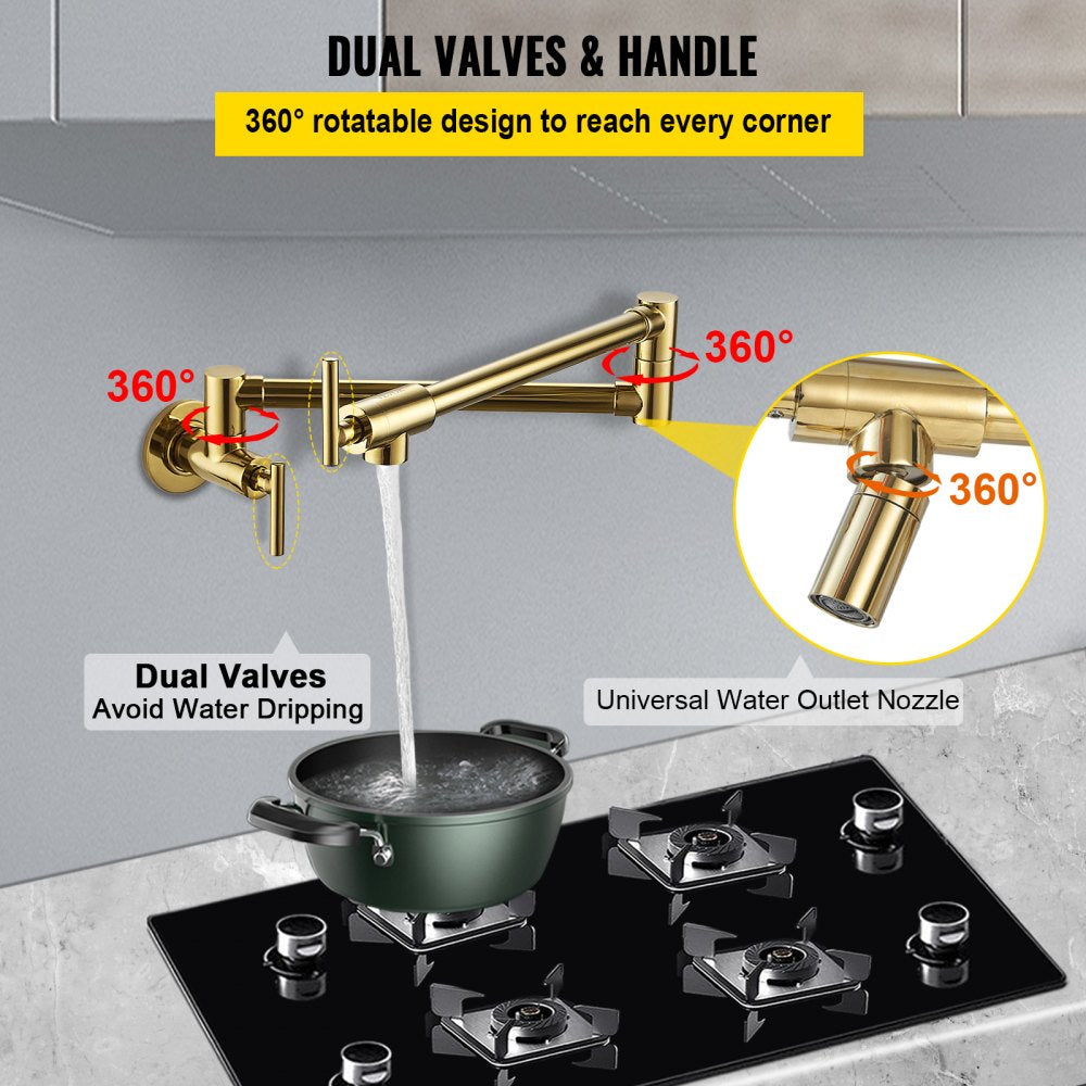 VV-BGSSLT23.6GO - Gold Brass Pot Filler Faucet with Double Handles
