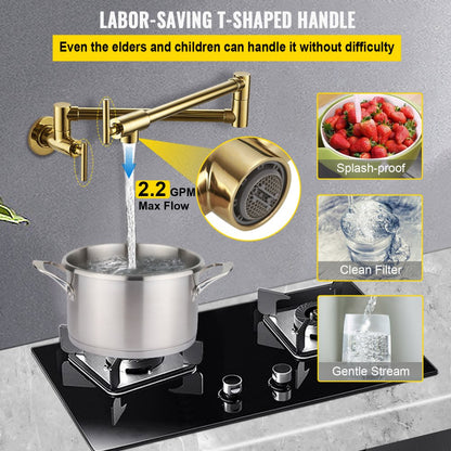 VV-BGSSLT23.6GO - Gold Brass Pot Filler Faucet with Double Handles
