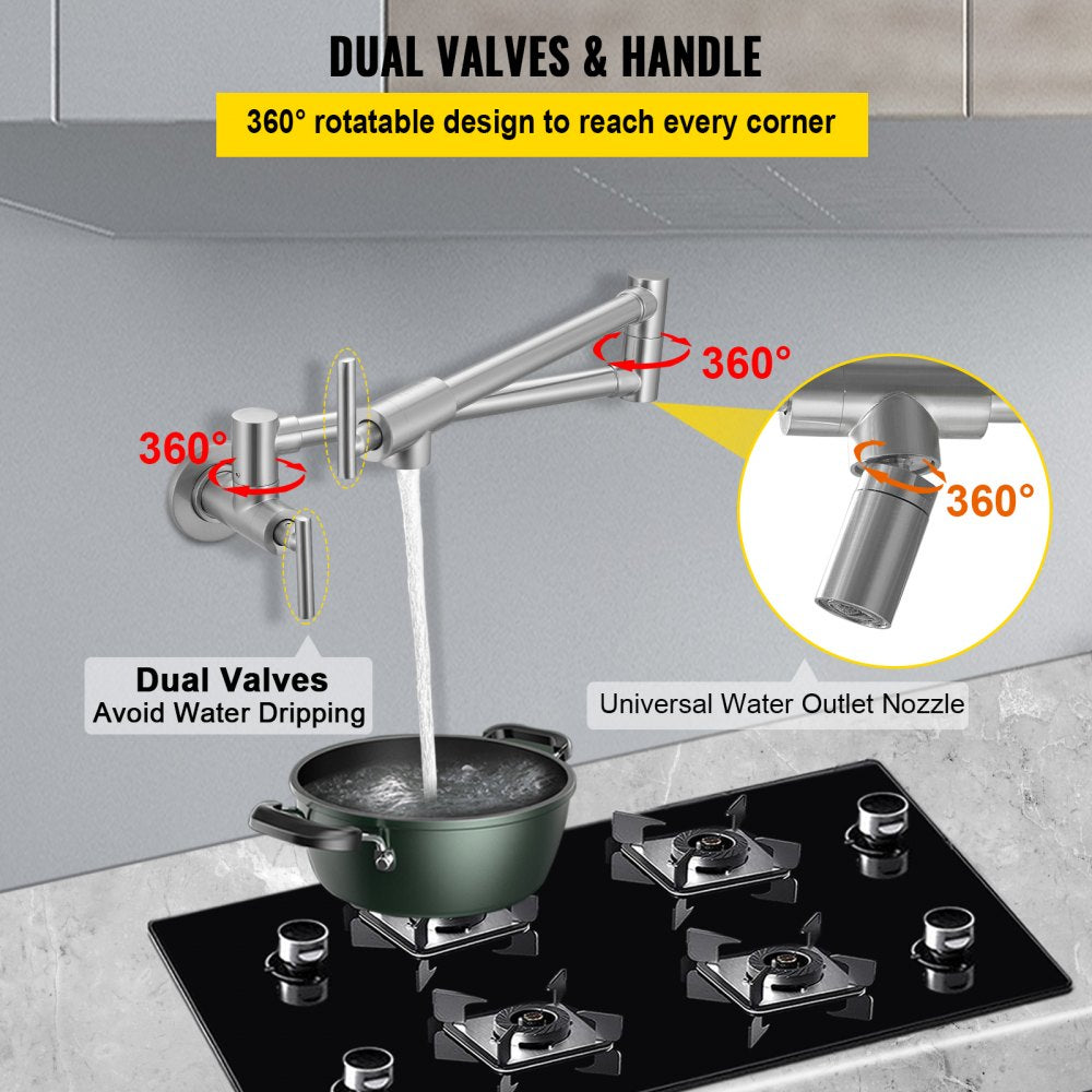 VV-BGSSLT21.5GY - Brushed Nickel Pot Filler Faucet with Double Handles