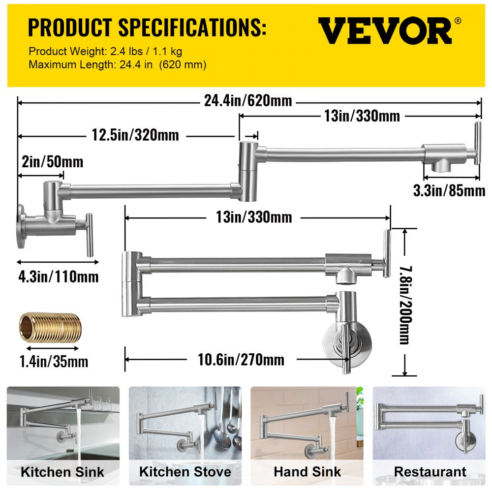 VV-BGSSLT21.5GY - Brushed Nickel Pot Filler Faucet with Double Handles