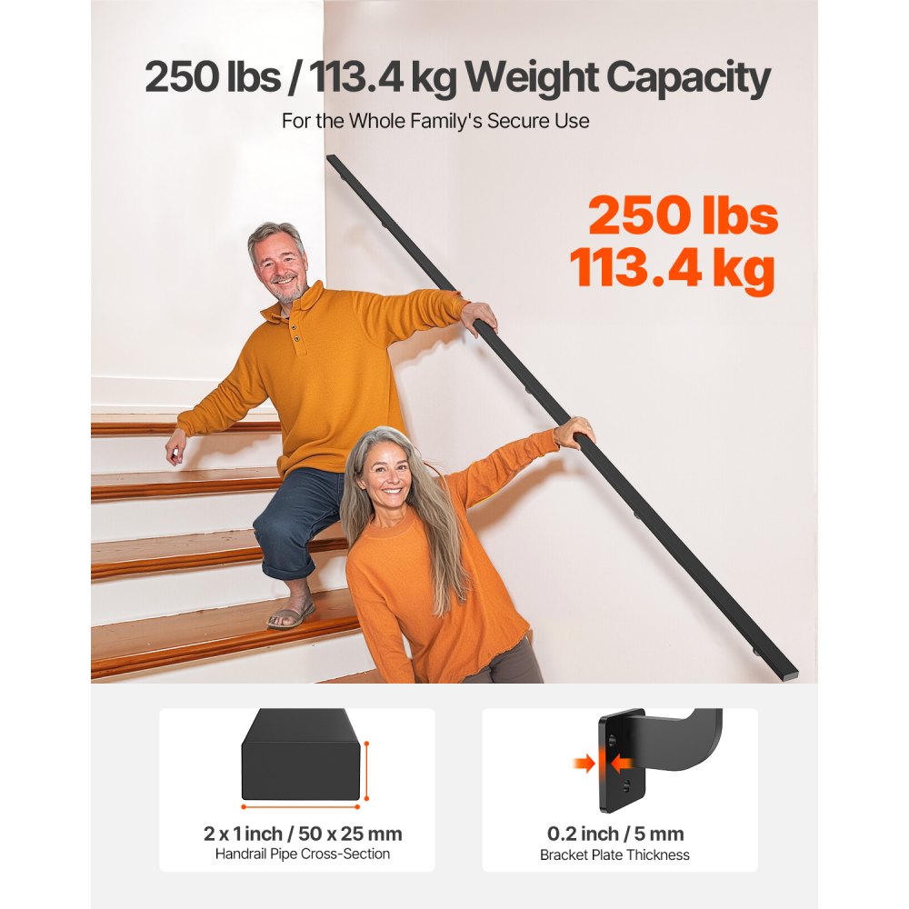 BG-F-15 - Durable Aluminum Wall Handrail, 250 lbs Capacity, 35” Height