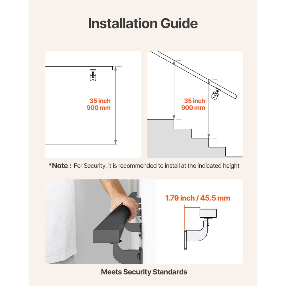 BG-F-15 - Durable Aluminum Wall Handrail, 250 lbs Capacity, 35” Height