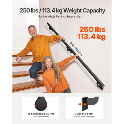 BG-6 - Versatile Aluminum Wall Mounted Handrail for Indoor & Outdoor Use