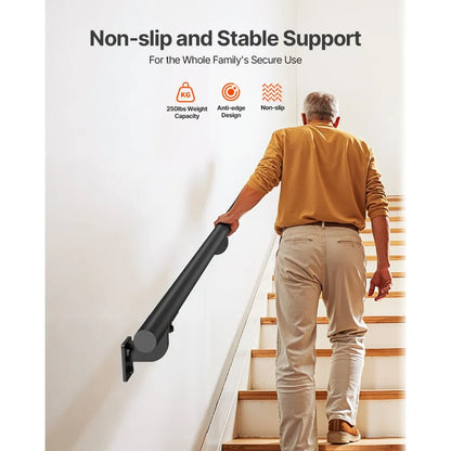 BG-7 - 7ft Black Aluminum Handrail for Stairs & Indoor Use
