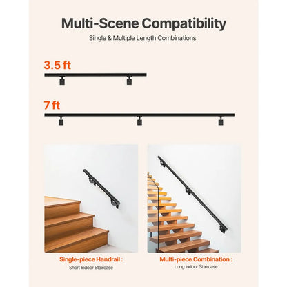 BG-7 - 7ft Black Aluminum Handrail for Stairs & Indoor Use