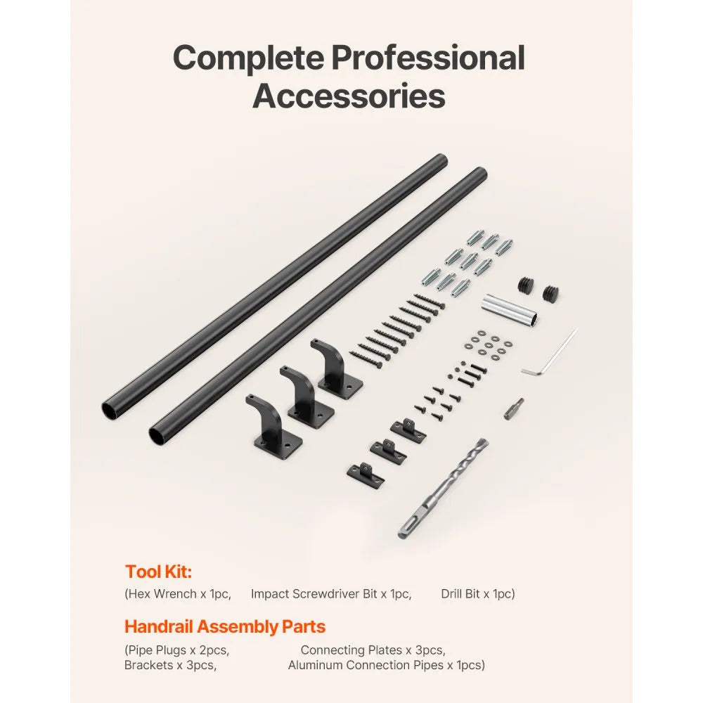 BG-7 - 7ft Black Aluminum Handrail for Stairs & Indoor Use