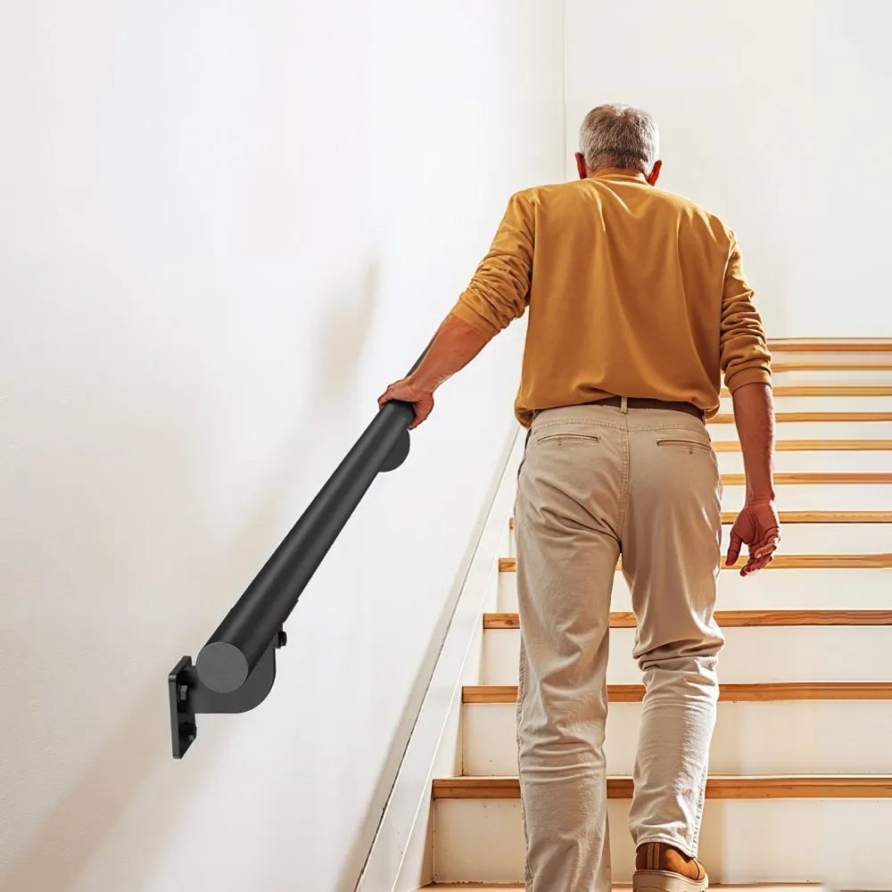 BG-7 - 7ft Black Aluminum Handrail for Stairs & Indoor Use