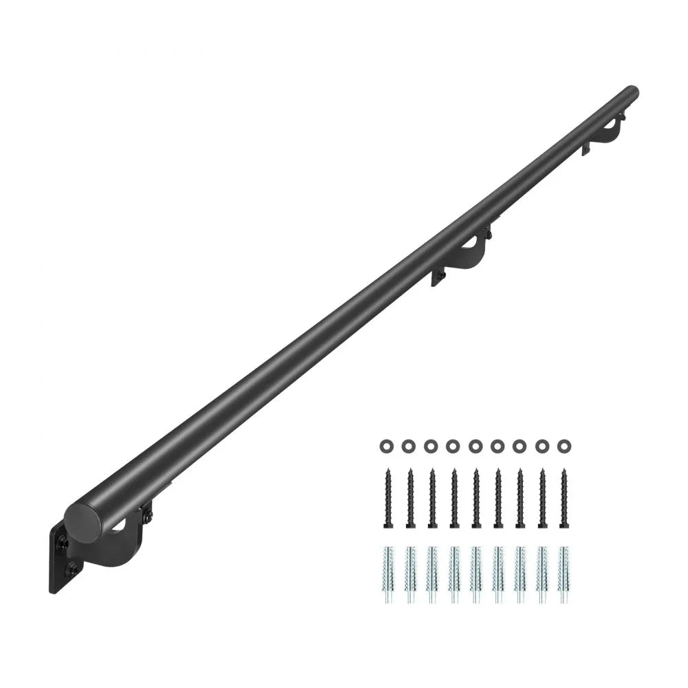 BG-7 - 7ft Black Aluminum Handrail for Stairs & Indoor Use