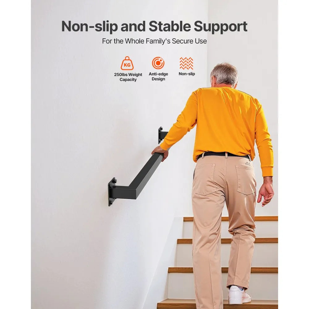 BG-TF-3 - 3ft Black Iron Wall Handrail for Sturdy Support
