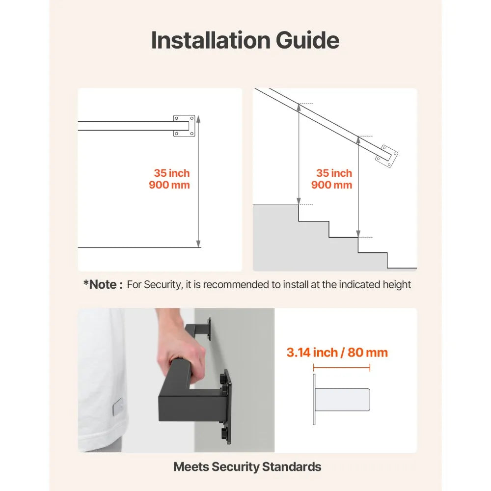 BG-TF-3 - 3ft Black Iron Wall Handrail for Sturdy Support