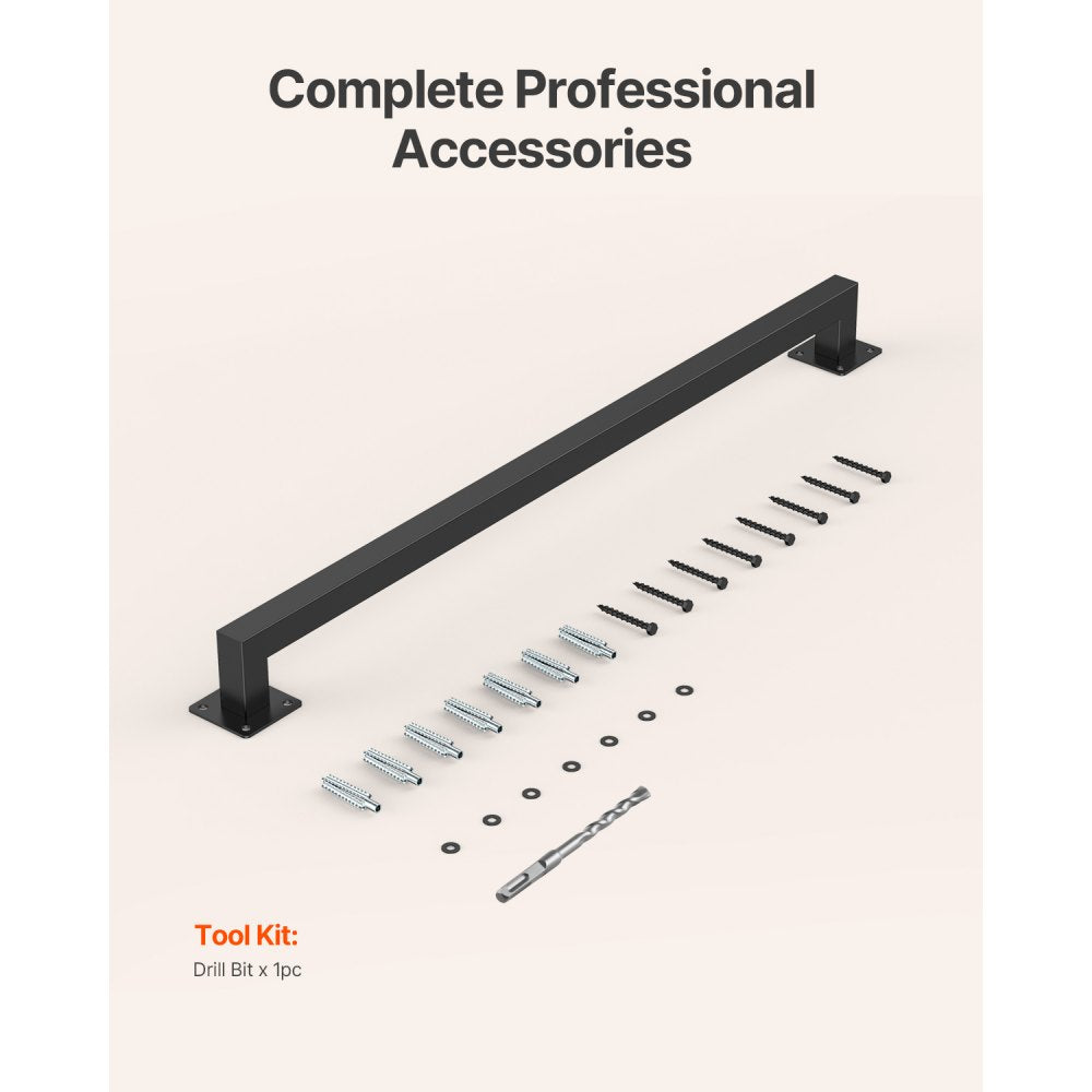 BG-TF-4 - Durable Wall Handrail for Stairs, 250lbs Capacity, Black Iron