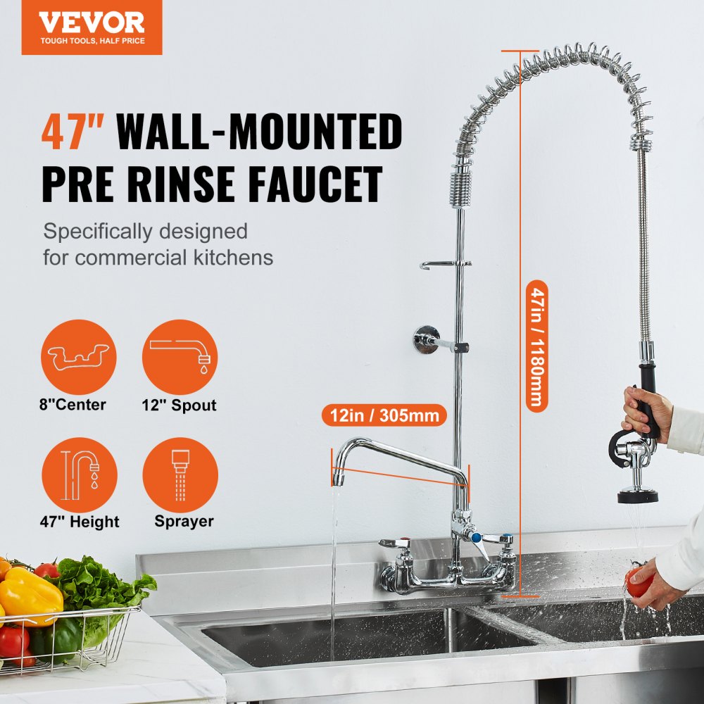 3803A-12-47 - Stylish Commercial Faucet with High-Pressure Pre-Rinse Sprayer
