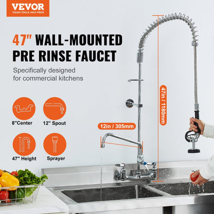 3803A-12-47 - Stylish Commercial Faucet with High-Pressure Pre-Rinse Sprayer