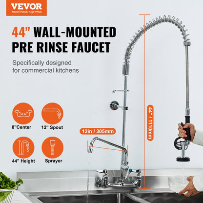 3803A-12-44 - 44-Inch Brass Commercial Faucet with Pre-Rinse Sprayer