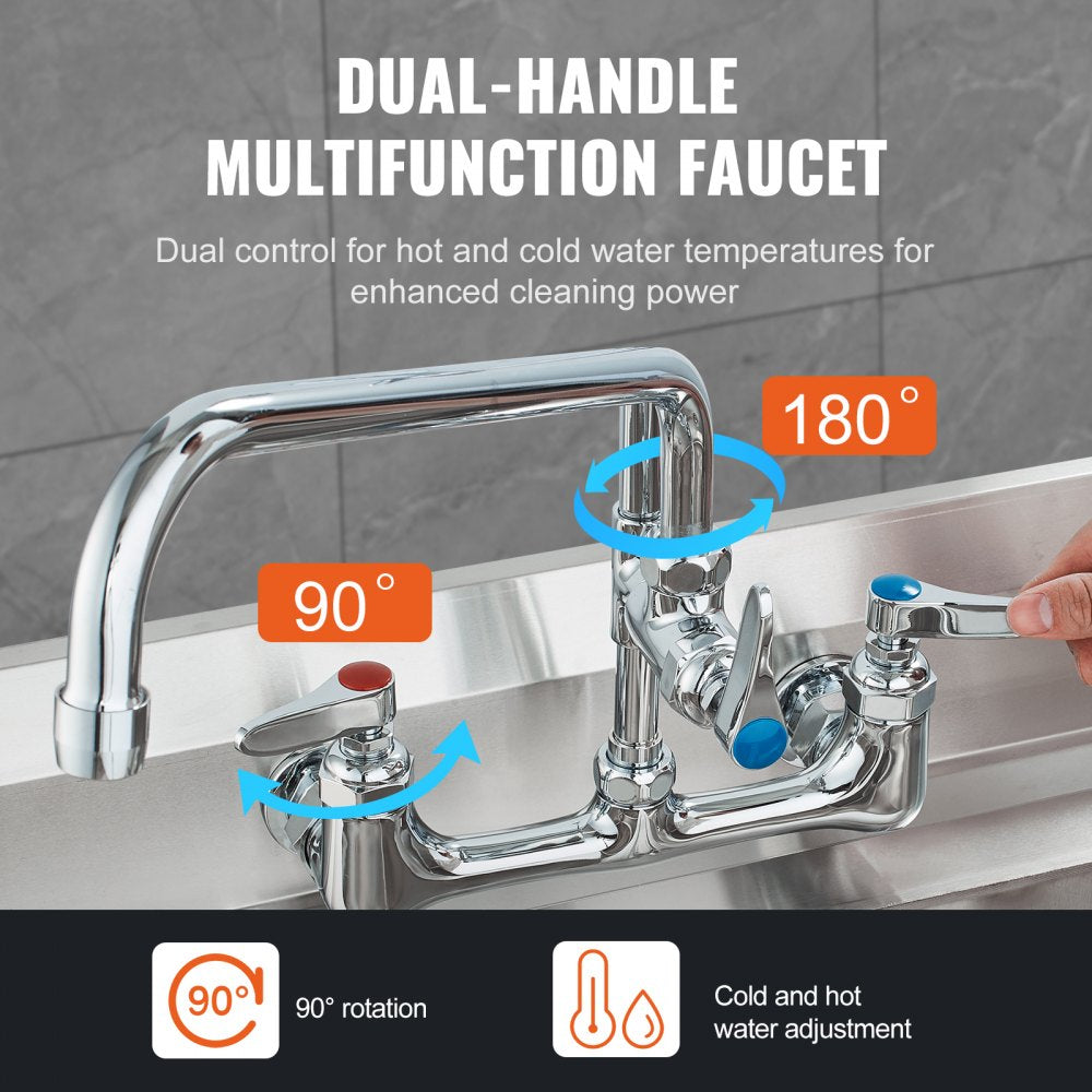 5803A-12-21 - Wall-Mounted Brass Faucet with Pre-Rinse Sprayer for Kitchens
