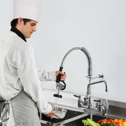 5803A-12-21 - Wall-Mounted Brass Faucet with Pre-Rinse Sprayer for Kitchens