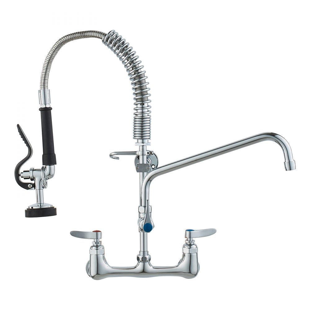 5803A-12-21 - Wall-Mounted Brass Faucet with Pre-Rinse Sprayer for Kitchens