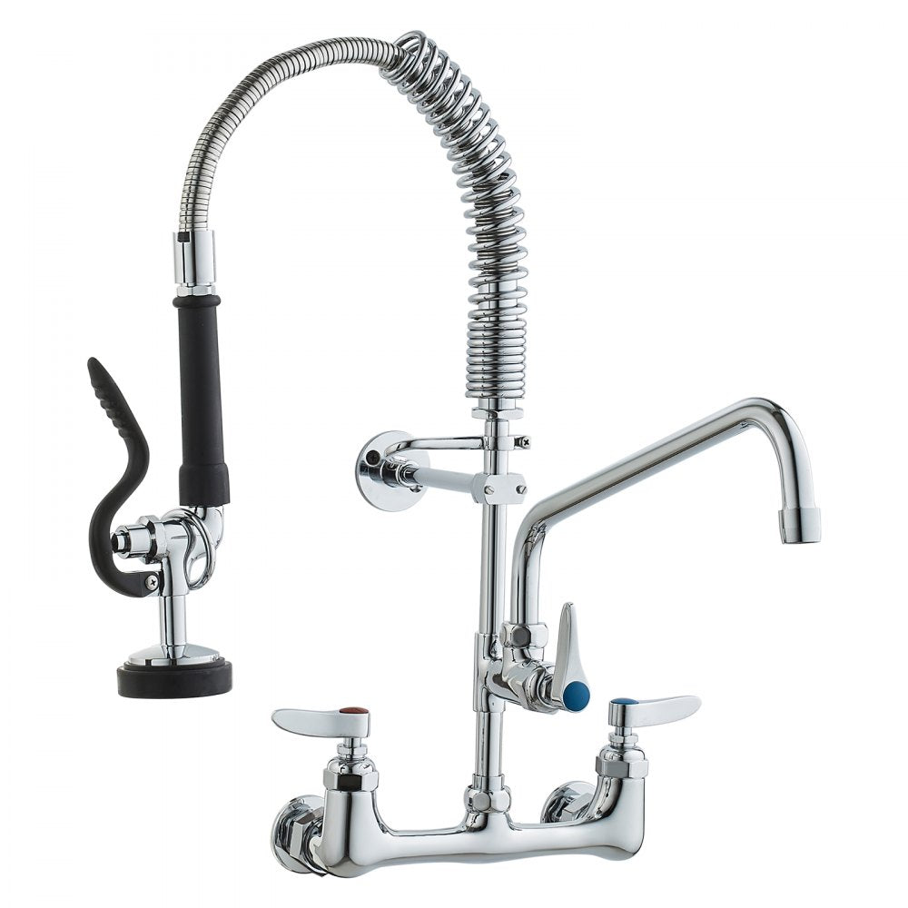 5803A-12-21 - Wall-Mounted Brass Faucet with Pre-Rinse Sprayer for Kitchens