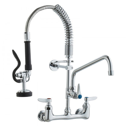 5803A-12-21 - Wall-Mounted Brass Faucet with Pre-Rinse Sprayer for Kitchens