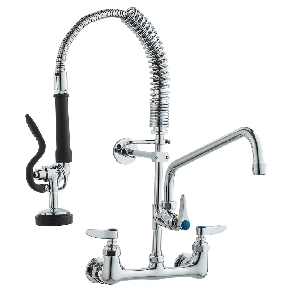5803A-12-21 - Wall-Mounted Brass Faucet with Pre-Rinse Sprayer for Kitchens