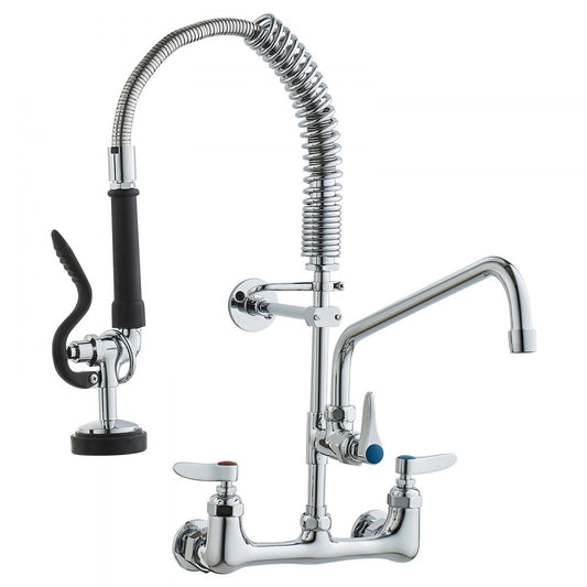5803A-12-21 - Wall-Mounted Brass Faucet with Pre-Rinse Sprayer for Kitchens