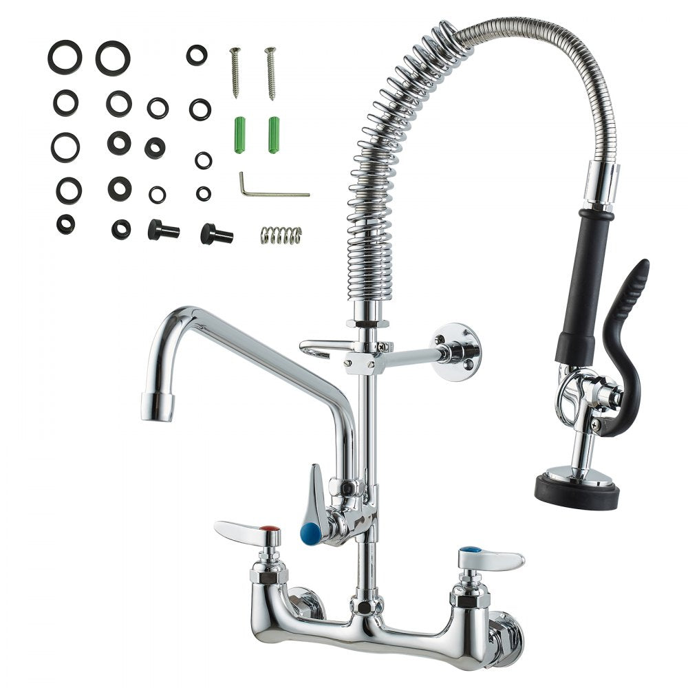 5803A-12-21 - Wall-Mounted Brass Faucet with Pre-Rinse Sprayer for Kitchens