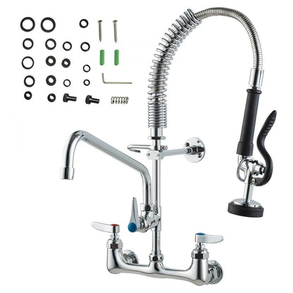 5803A-12-21 - Wall-Mounted Brass Faucet with Pre-Rinse Sprayer for Kitchens