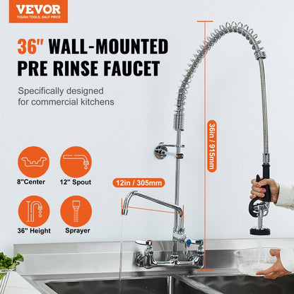 5803A-12-36 - 36-Inch Commercial Faucet with Pre-Rinse Sprayer for Efficient Cleaning