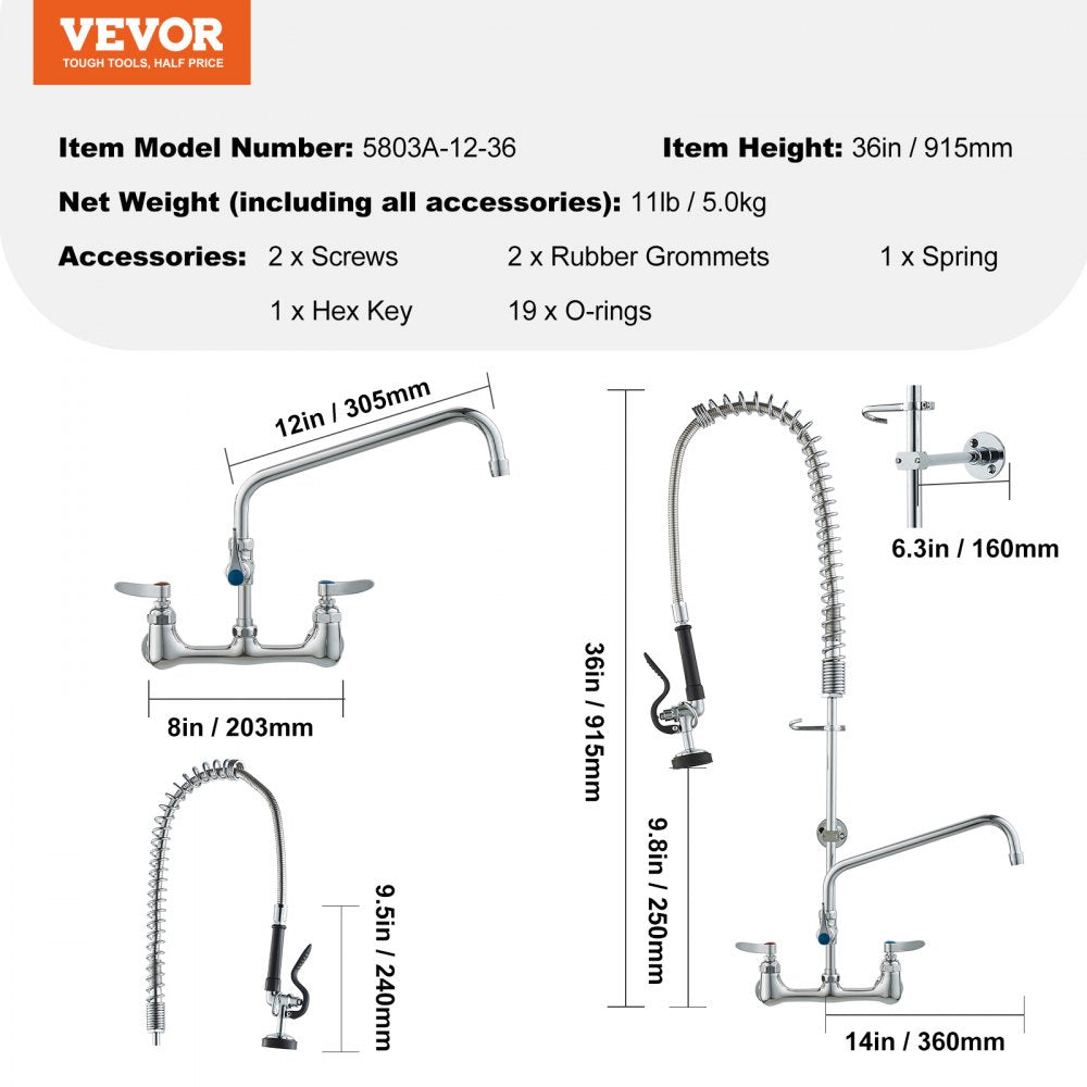 5803A-12-36 - 36-Inch Commercial Faucet with Pre-Rinse Sprayer for Efficient Cleaning