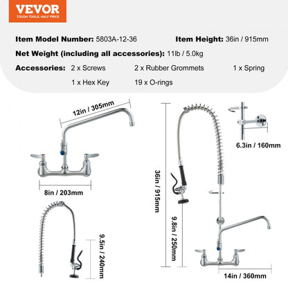 5803A-12-36 - 36-Inch Commercial Faucet with Pre-Rinse Sprayer for Efficient Cleaning