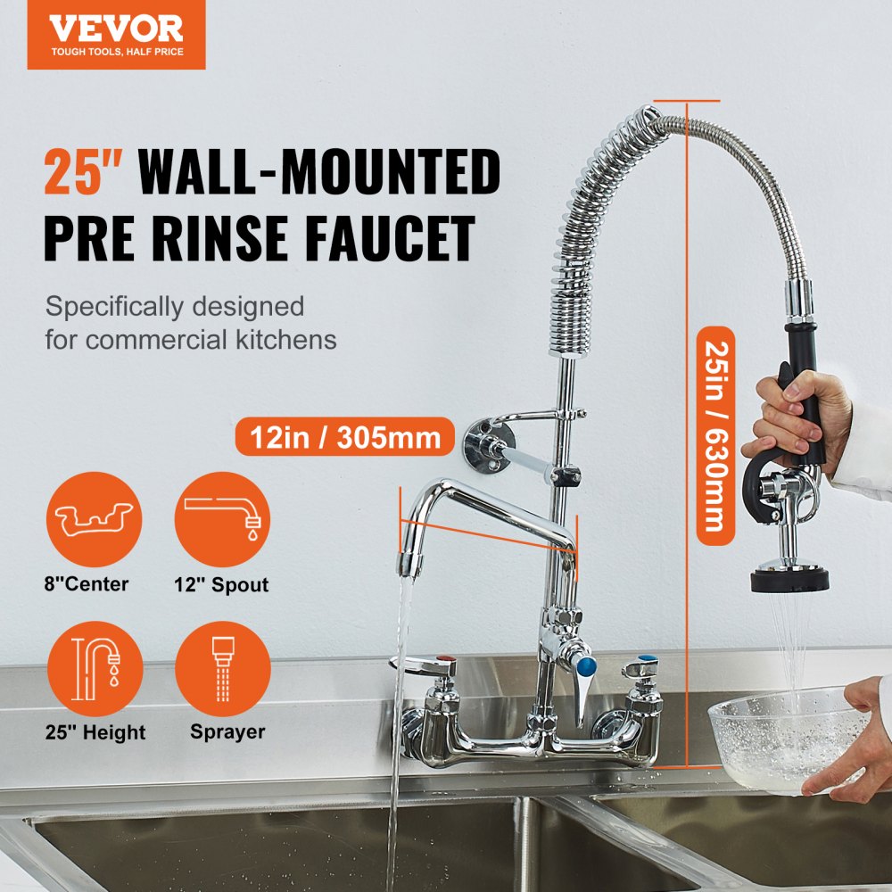 5803A-12-25 - Durable Brass Commercial Faucet with Pre-Rinse Sprayer