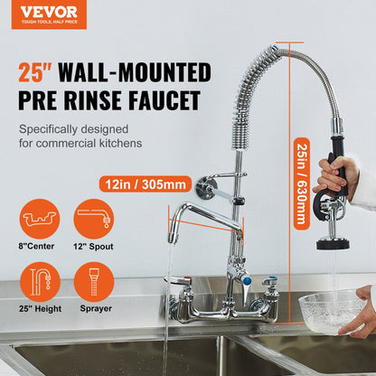 5803A-12-25 - Durable Brass Commercial Faucet with Pre-Rinse Sprayer