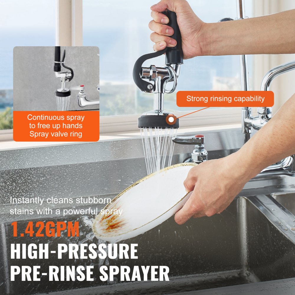 5803A-12-25 - Durable Brass Commercial Faucet with Pre-Rinse Sprayer