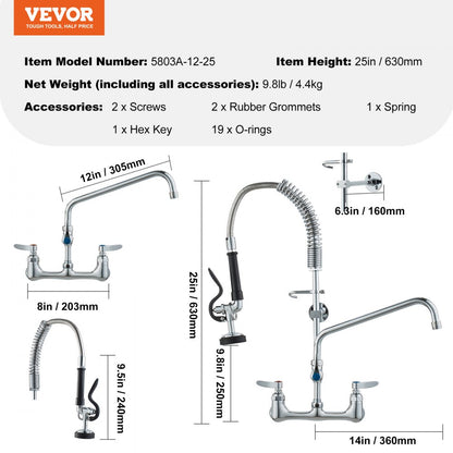 5803A-12-25 - Durable Brass Commercial Faucet with Pre-Rinse Sprayer