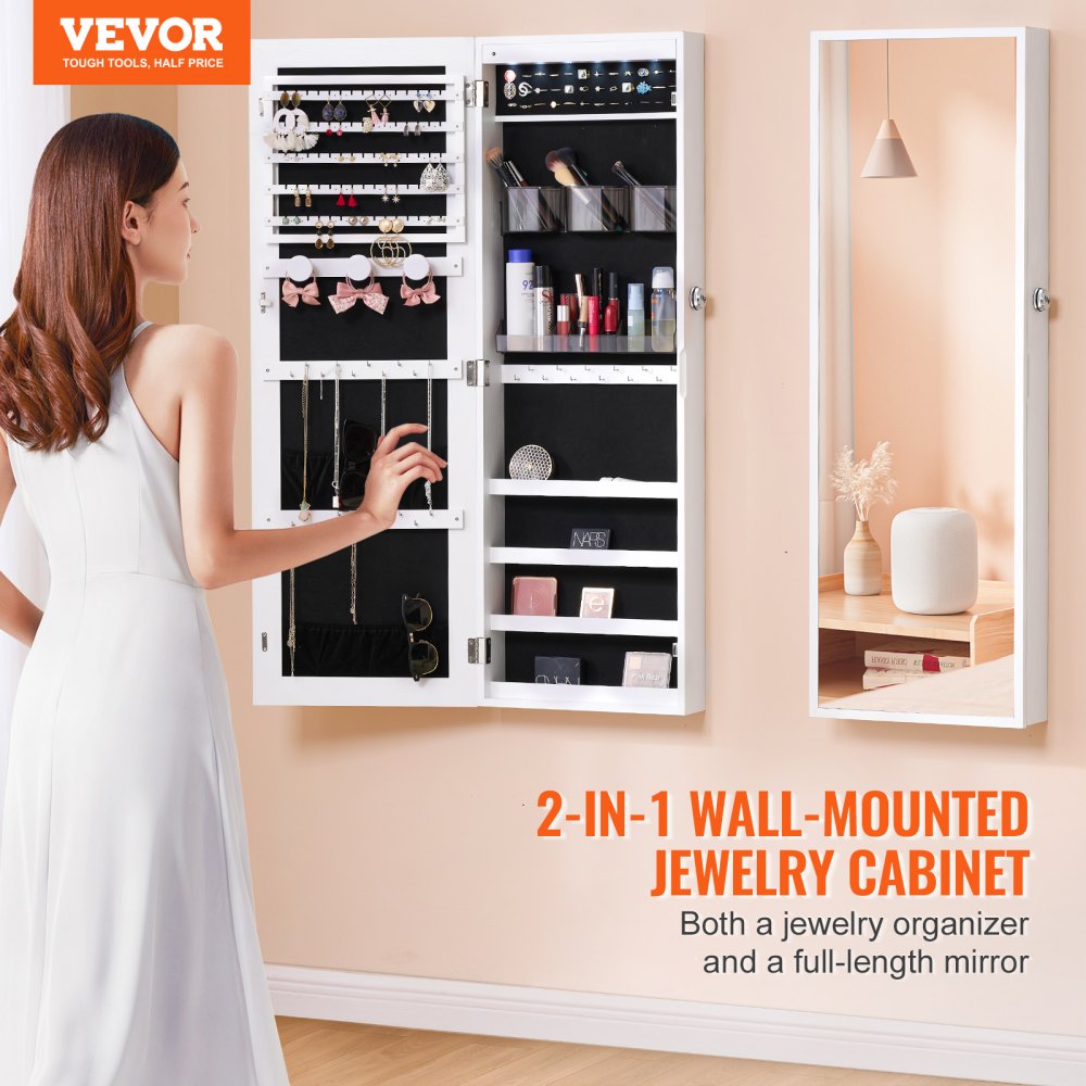 PY-2310SS - Wall-Mounted Jewelry Cabinet with Full-Length Mirror & LED Light