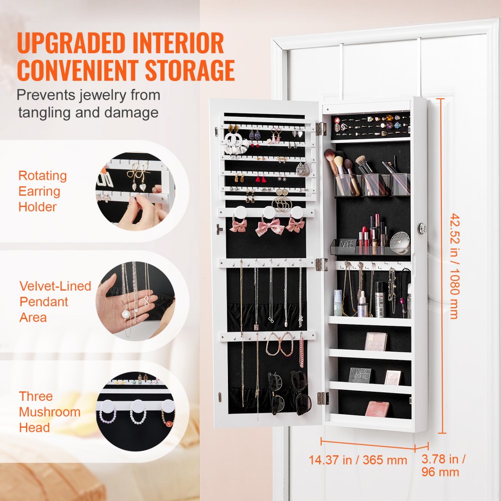 PY-2310SS - Wall-Mounted Jewelry Cabinet with Full-Length Mirror & LED Light