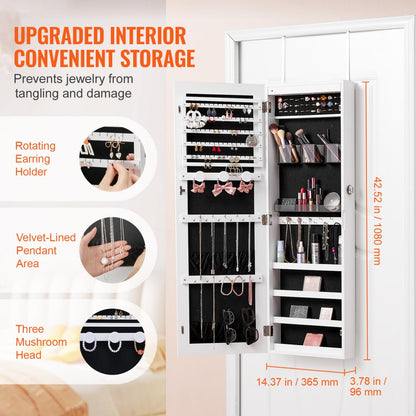 PY-2310SS - Wall-Mounted Jewelry Cabinet with Full-Length Mirror & LED Light