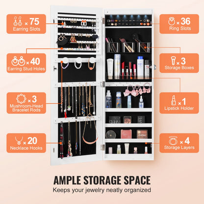 PY-2310SS - Wall-Mounted Jewelry Cabinet with Full-Length Mirror & LED Light