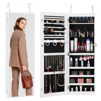 PY-2310SS - Wall-Mounted Jewelry Cabinet with Full-Length Mirror & LED Light