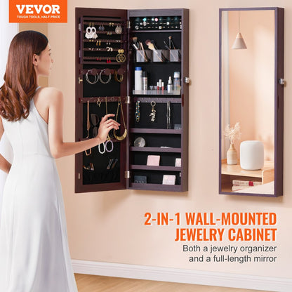 PY-2311SS - Full-Length Mirror Jewelry Cabinet with LED Light & Organizer