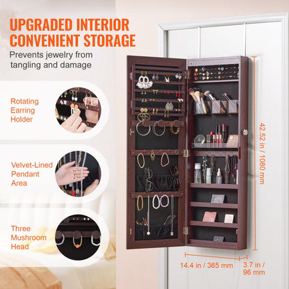 PY-2311SS - Full-Length Mirror Jewelry Cabinet with LED Light & Organizer