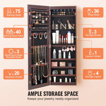 PY-2311SS - Full-Length Mirror Jewelry Cabinet with LED Light & Organizer