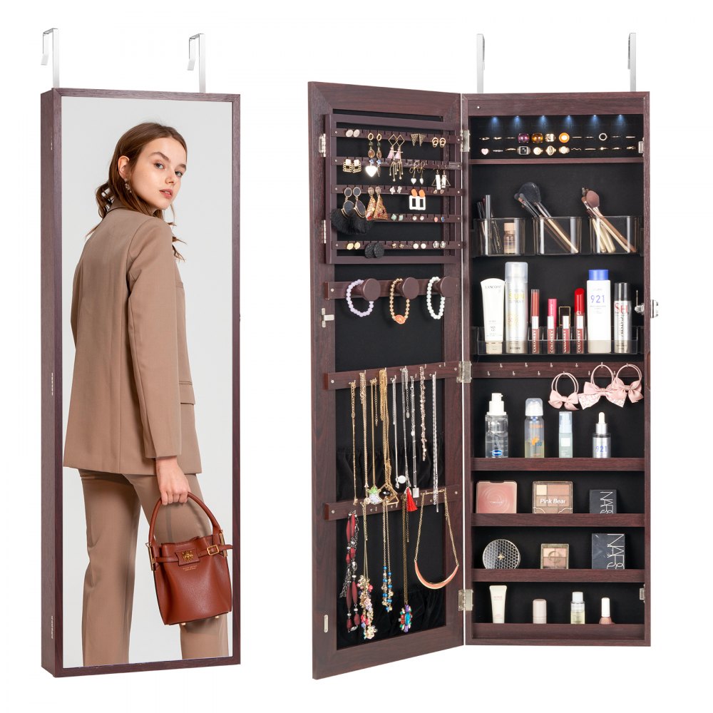 PY-2311SS - Full-Length Mirror Jewelry Cabinet with LED Light & Organizer